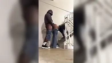 Ebony fucked on a public staircase